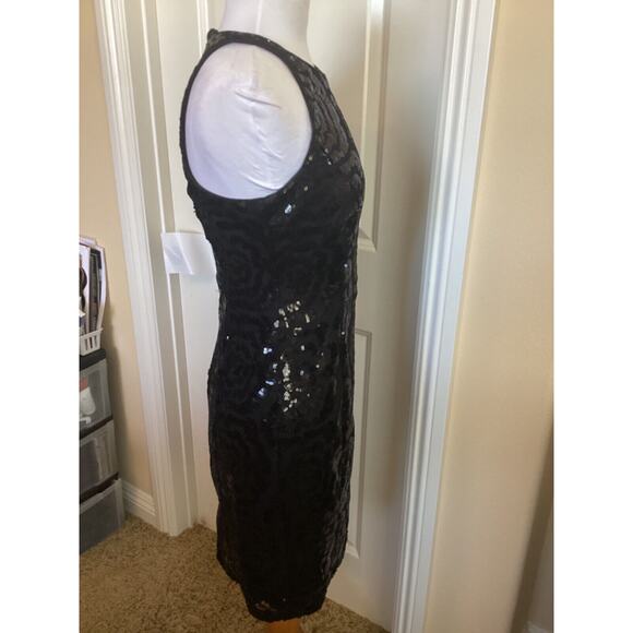 💋 CALVIN KLEIN - BLACK SEQUIN ALL OVER BODY CON HALTER COCKTAIL DRESS - SZ 4 - Picture 7 of 9